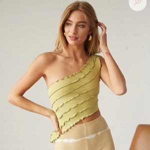 Asymmetrical One Shoulder Top in Olive Green